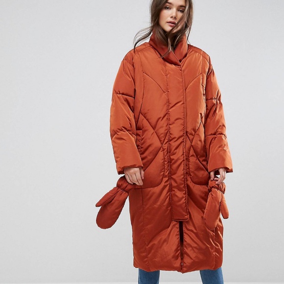 ASOS Jackets & Blazers - ASOS Longline Puffer Coat with Detachable Mittens